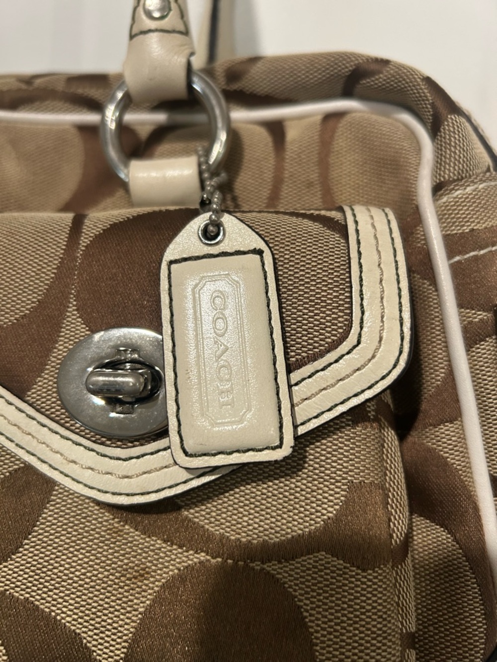 Coach Brown Signature Canvas Satchel with Cream Trim. Please view all pictures - Picture 5 of 8